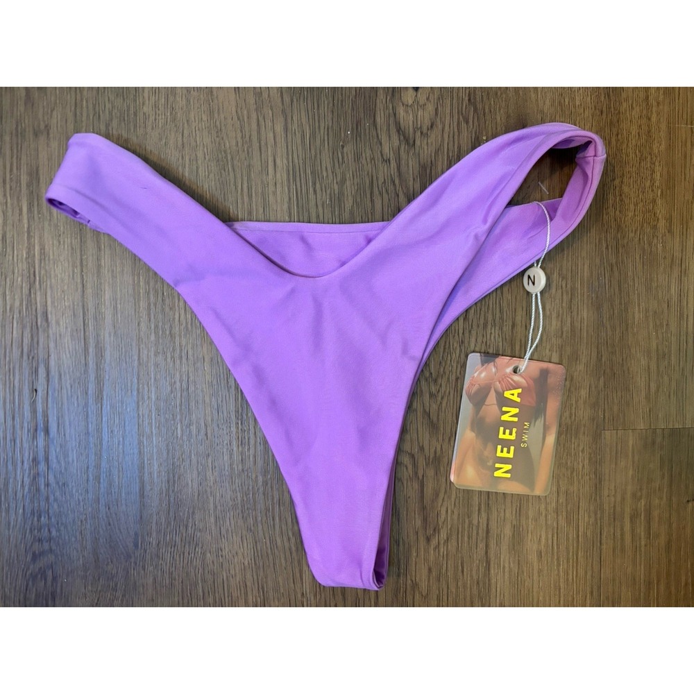 NWT NEENA Lavender Pink Thong Bikini‎ Bottom Bathing Suit High Cut Small